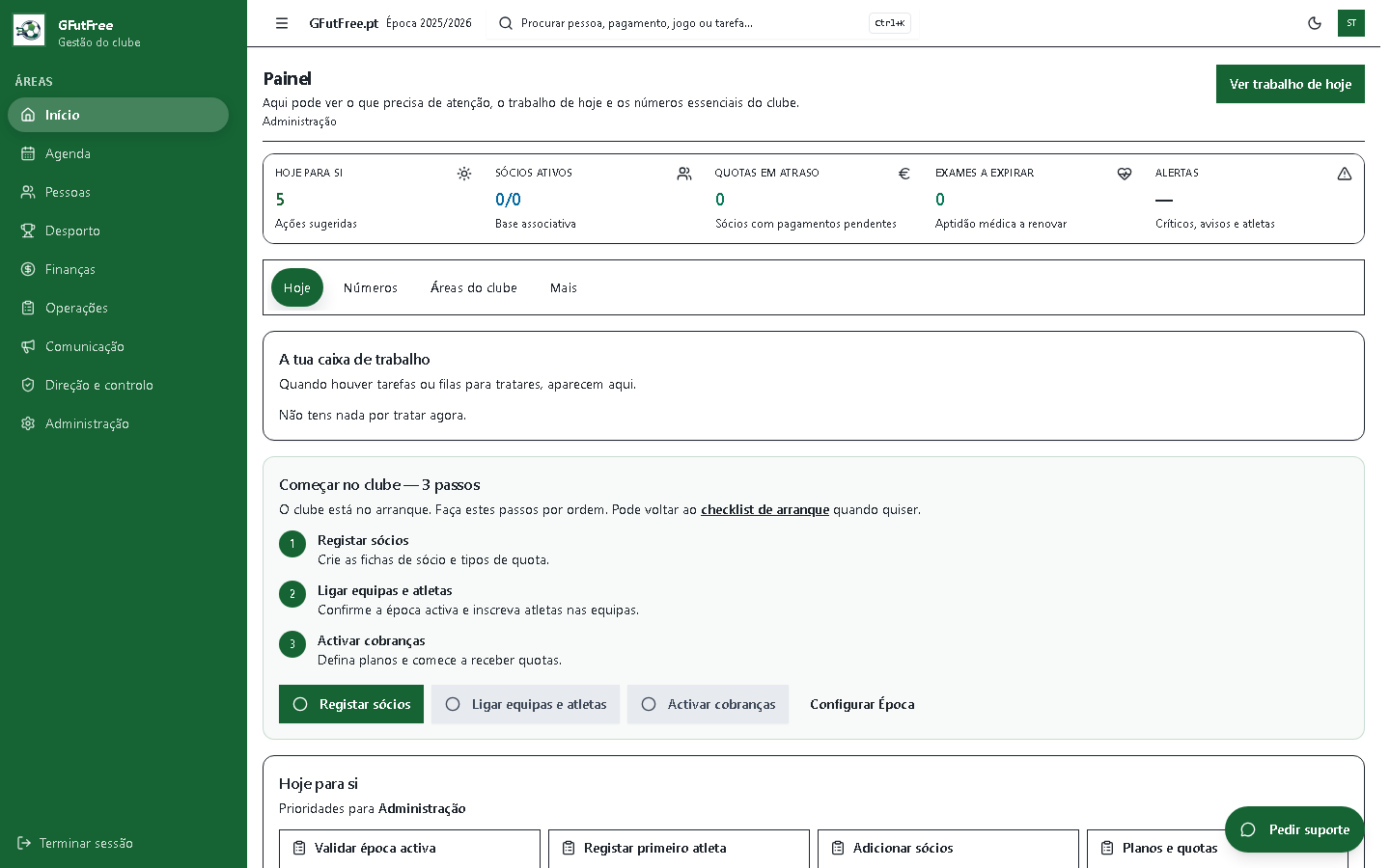 Painel atual do GFutFree.pt num computador