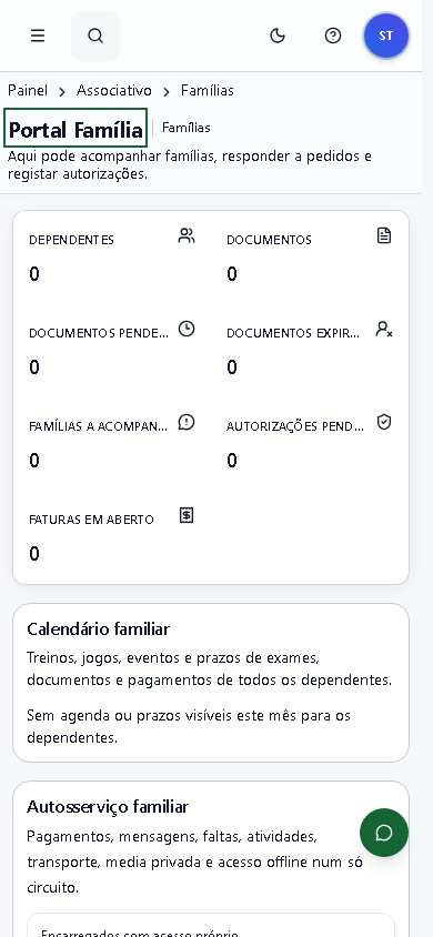 Portal Família em telemóvel no GFutFree.pt — demonstração local de 25 de outubro de 2026